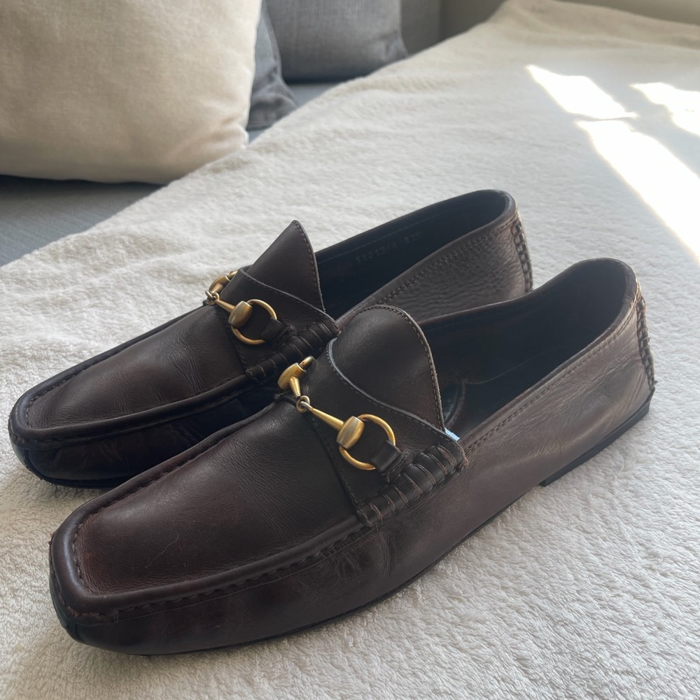Men's Brown Gucci Leather Bit Loafers Size 11